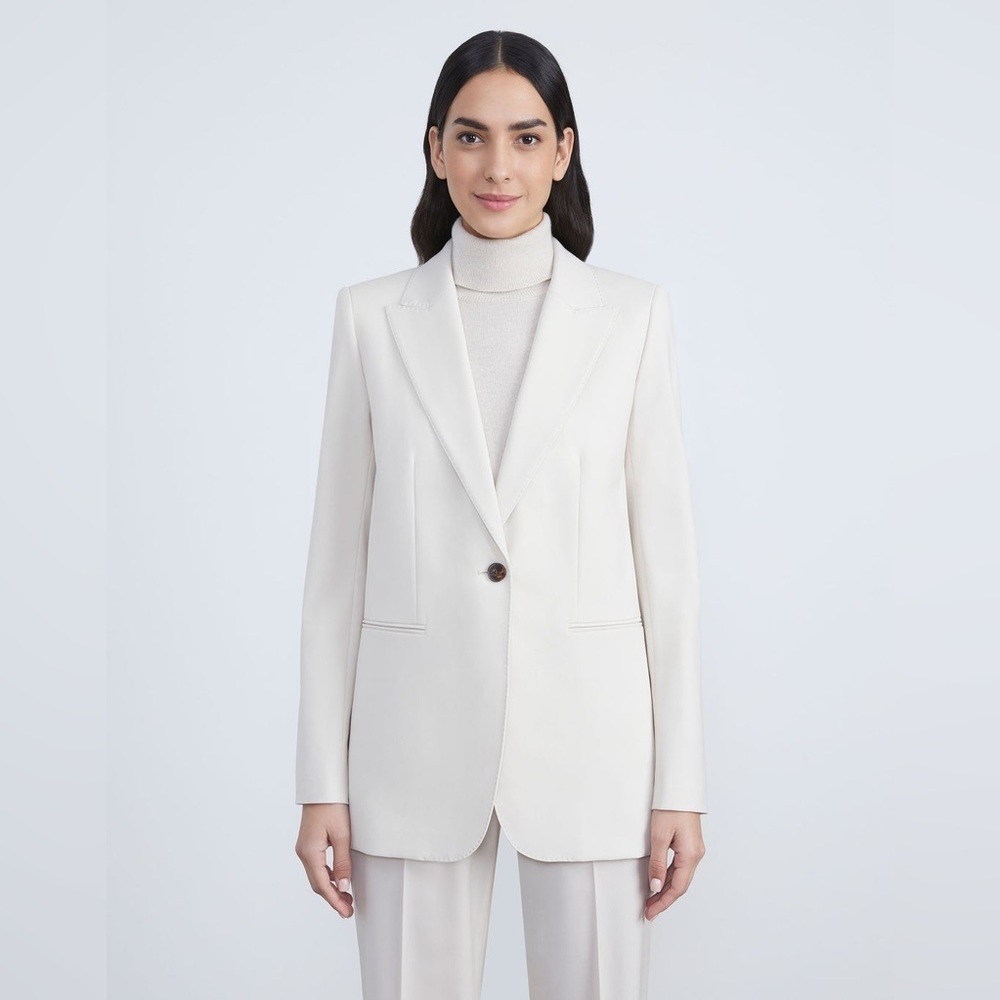 Lafayette 148 New York Ivory Blazer wool blend career jacket business party